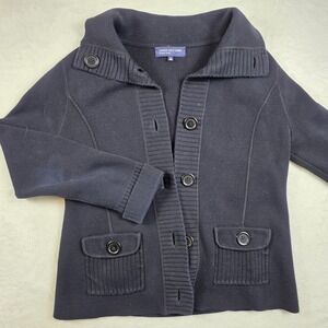 Jones New York Cardigan Sweater Womens Medium Black Excellent Ribbed Button Up